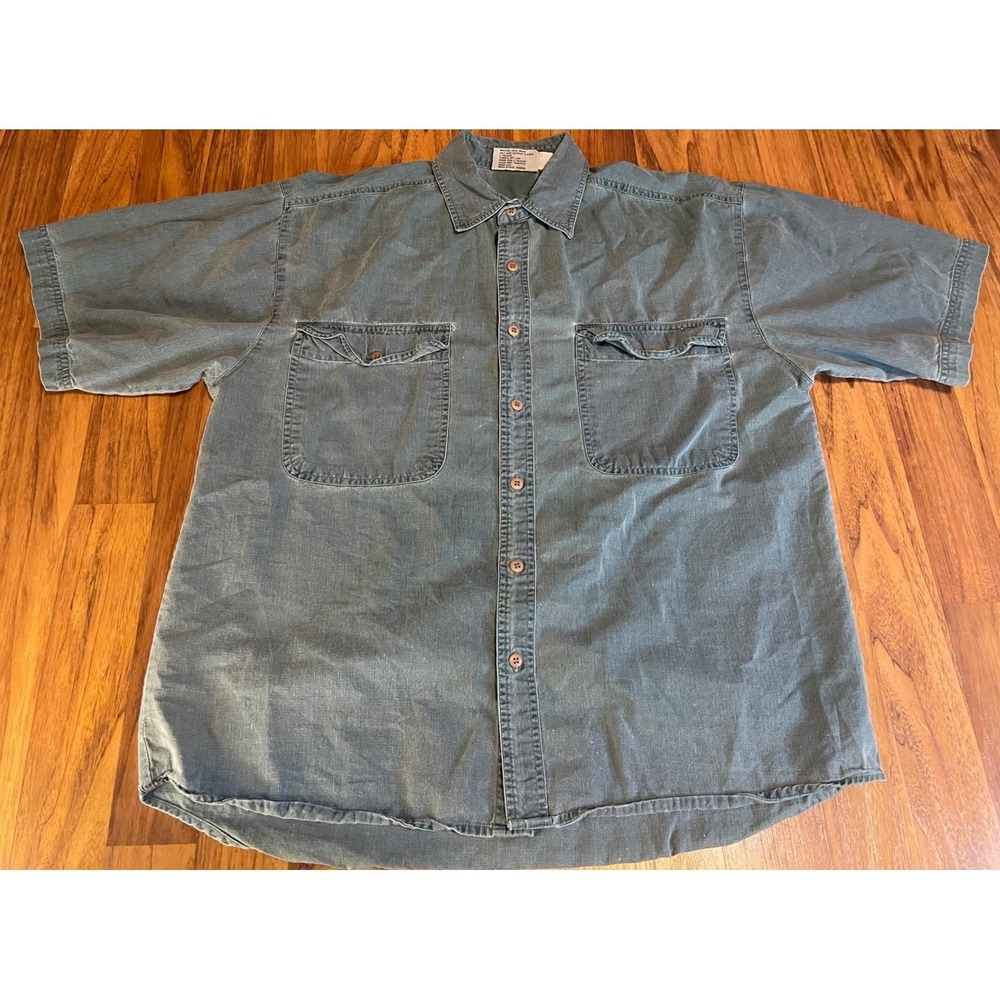 Brittania Mens Shirt M Short Sleeve Button Down Cotton Faded Grey Vintage Twill